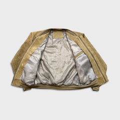 Vintage 90s Suede Jacket Mens Medium Beige Full Zip Outdoor Italian Bomber