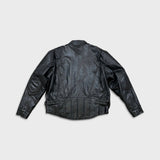 Vintage Y2K Leather Jacket Mens XL Black Moto Biker Multi Zipper Heavy Bomber