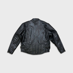 Vintage Y2K Leather Jacket Mens XL Black Moto Biker Multi Zipper Heavy Bomber