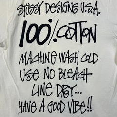 Stussy T Shirt Mens Medium White Have A Good Vibe Double Sided Care Label Tee