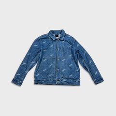 Nike Jordan Flight Heritage Denim Jacket Mens Large Blue AOP Monogram Trucker