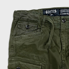G-Star Raw 3301 Pants Mens 34x33 Green Regular Taper Leg Cuff Cargo Trouser