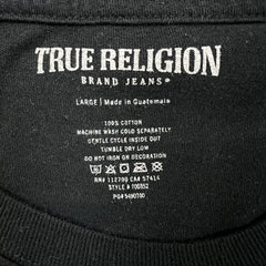 True Religion T Shirt Mens Large Black World Tour Horseshoe Cropped Short Sleeve Tee