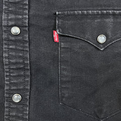 Levi's Denim Shirt Mens Medium Black Dark Wash Casual Western Pearl Snap