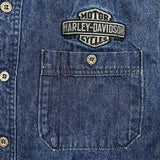 Vintage Harley Davidson Denim Shirt Mens Large Blue Dark Wash Western Button Up