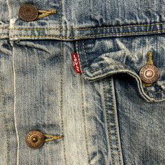 Levi's Denim Vest Mens XL Blue Light Wash Faded Distressed Jean Trucker Jacket