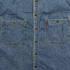 Vintage 90s Levi's Denim Shirt Mens Large Blue Red Tab Light Wash Button Up