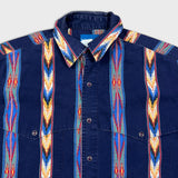 Vintage 90s Wrangler Shirt Mens XL Blue Faded Western Aztec Casual Button Up