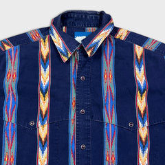 Vintage 90s Wrangler Shirt Mens XL Blue Faded Western Aztec Casual Button Up