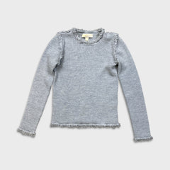 Michael Kors Sweatshirt Womens Small Gray Fringe Trim Knit Sweater Pullover