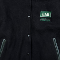 Vintage 90s EMI Music Canada Varsity Jacket Men Medium Black Wool Leather Bomber