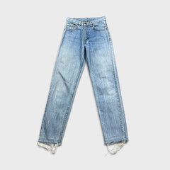 Vintage Levi’s Jeans Womens 26x30 Blue Slim Taper Light Wash Fray Distress 90s Pants