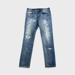 Vintage Y2K Ed Hardy Jeans Mens 34x32 Blue Slim Straight Distressed Dagger Denim Pants