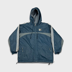 Vintage 90s Adidas Jacket Mens Medium Blue Stripe Reversible Fleece Full Zip Coat
