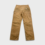 Vintage 90s Carhartt Pants Mens 34x32 Beige Original Fit Double Knee Distressed USA