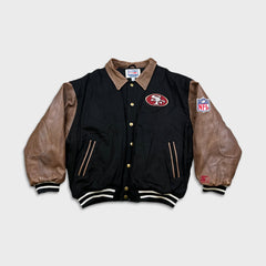 Vintage 90s Pro Line Starter San Francisco 49ers Leather Jacket Mens XL Black NFL Football Letterman Varsity