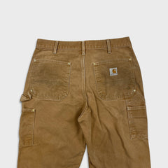 Vintage 90s Carhartt Pants Mens 34x32 Beige Original Fit Double Knee Distressed USA