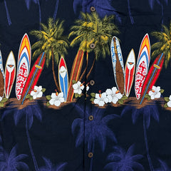 Vintage Y2K Favant Hawaiian Shirt Mens XL Blue Surfboard Tropical Vacation AOP