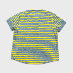 True Religion Henley Shirt Mens 3XL Yellow Horseshoe Striped Short Sleeve Tee