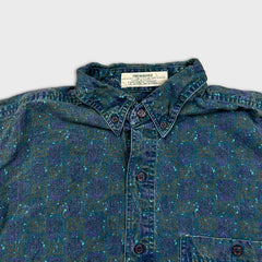 Vintage 90s Shirt Mens Medium Blue Geometric Western Long Sleeve Button Up