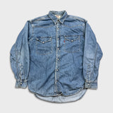 Vintage 90s Levi's Denim Shirt Men Medium Blue Light Wash Western Button Up