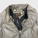 Vintage Y2K Danier Leather Jacket Womens Small Gray Silk Floral Damask Lined Bomber