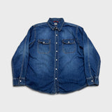 Levi's Signature Denim Shirt Mens Large Blue Dark Wash Casual Western Pearl Snap