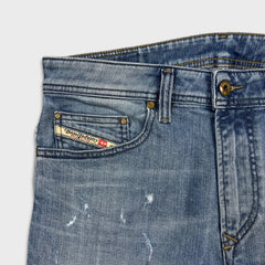 Diesel Jeans Mens 32x31 Blue Thavar Slim Skinny Light Wash Distressed Denim Pants