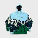 Free Nature Fleece Mens Medium Blue AOP Nature 1/4 Zip Hooded Jacket