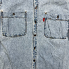 Vintage 90s Levi's Denim Shirt Mens Medium Blue Faded Light Wash Button Up