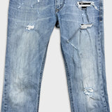 Diesel Jeans Mens 32x31 Blue Thavar Slim Skinny Light Wash Distressed Denim Pants