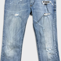 Diesel Jeans Mens 32x31 Blue Thavar Slim Skinny Light Wash Distressed Denim Pants