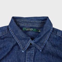 Lauren Ralph Lauren Long Sleeve Denim Shirt Womens Large Blue Dark Wash Oversized