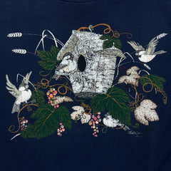 Vintage 90s Birdhouse Animal T Shirt Mens Medium Blue Sun Faded Nature Art Tee