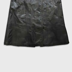 Vintage 90s JOFAMA Swedish Leather Trench Coat Women Size 6 Black Quilted Lined