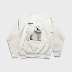 Vintage 90s Fruit of The Loom Sweatshirt Womens Medium White Bichon Frise Dog