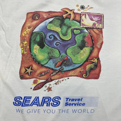 Vintage Y2K Sears Travel Service T Shirt Mens Large White Globe Graphic Promo Tee