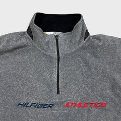 Vintage 90s Tommy Hilfiger Fleece Mens Large Gray 1/4 Zip Spell Out Athletics Jacket