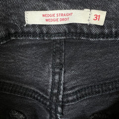 Levi's Wedgie Straight Jeans Womens 31x26 Black Distressed High Rise Wash Denim Pants