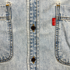 Vintage 90s Levi's Denim Shirt Mens Medium Blue Faded Light Wash Button Up
