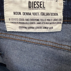 Diesel Jeans Mens 35x30 Blue Thavar Regular Slim Skinny Distressed Frayed Denim Pants