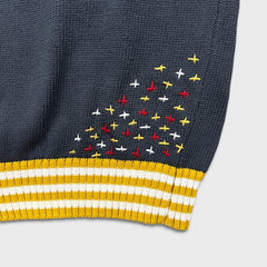 Vintage 90s Polo Ralph Lauren Knit Sweater Mens Medium Blue USA American Flag Sweatshirt
