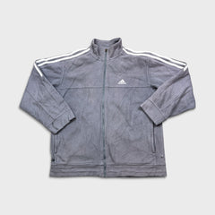 Vintage 90s Adidas Fleece Mens Large Gray Full Zip 3 Stripes Essentials Spell Out Jacket