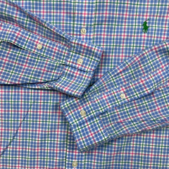 Polo Ralph Lauren Shirt Mens Large Blue Pony Checkered Casual Long Sleeve Button-Up