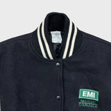 Vintage 90s EMI Music Canada Varsity Jacket Men Medium Black Wool Leather Bomber