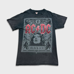 Vintage 2008 AC/DC Black Ice T Shirt Mens Small Gray Sun Faded Distress Band Tee