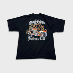 Vintage Y2K Chopper Culture Built to Ride Mens XL Black Flame Biker Tee