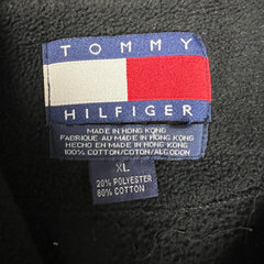 Vintage 90s Tommy Hilfiger Fleece Mens XL Black Flag Pullover 1/4 Zip Jacket