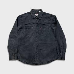 Levi's Denim Shirt Mens Medium Black Dark Wash Casual Western Pearl Snap