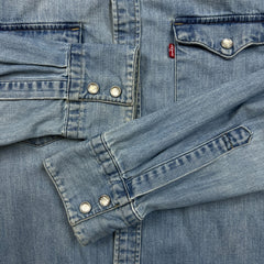 Levi's Barstow Western Denim Shirt Mens Medium Blue Light Wash Western Pearl Snap